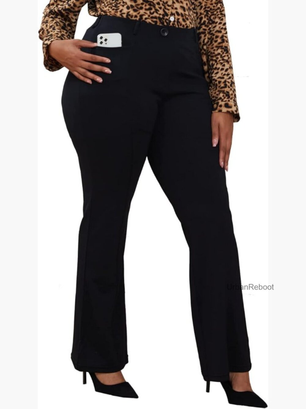 Plus Size Pull-On Dress Pants 4-Way Stretch High Waisted Office Trousers